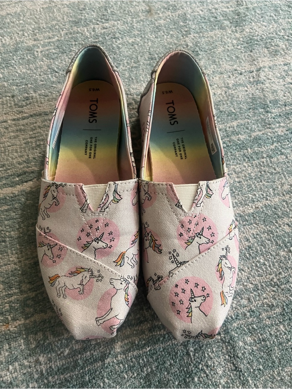 TOMS Pink Unicorn Canvas Slip-Ons